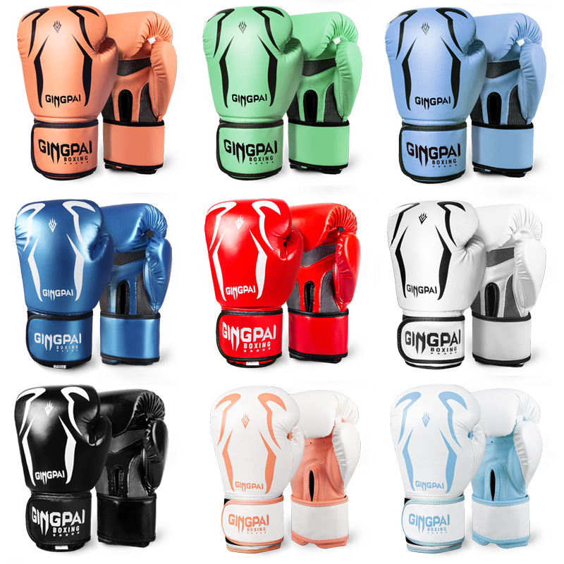 Sarung tangan tinju Anak Dewasa/Pria Wanita, peralatan GYM sarung tangan Muay Thai MMA kulit 8 10 12 6 OZ