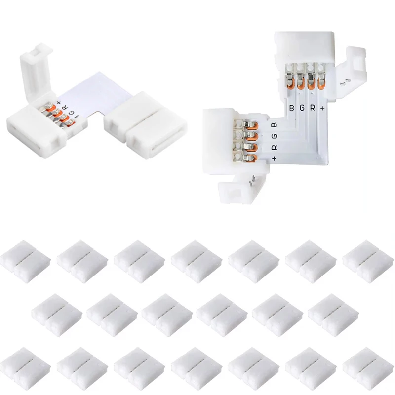 L-vorm 4-pins LED-connectoren 10 mm brede haakse hoekconnectoren Soldeerloze adapterconnectoraansluiting voor 3528/5050 SMD RGB