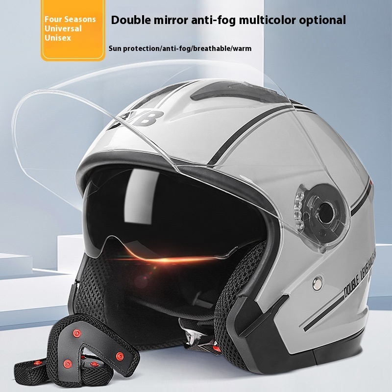 Motocyklowy kask otwarty dla mężczyzn i kobiet Podwójna osłona przeciwsłoneczna Osłona twarzy Lekki kask retro 3/4 do skutera
