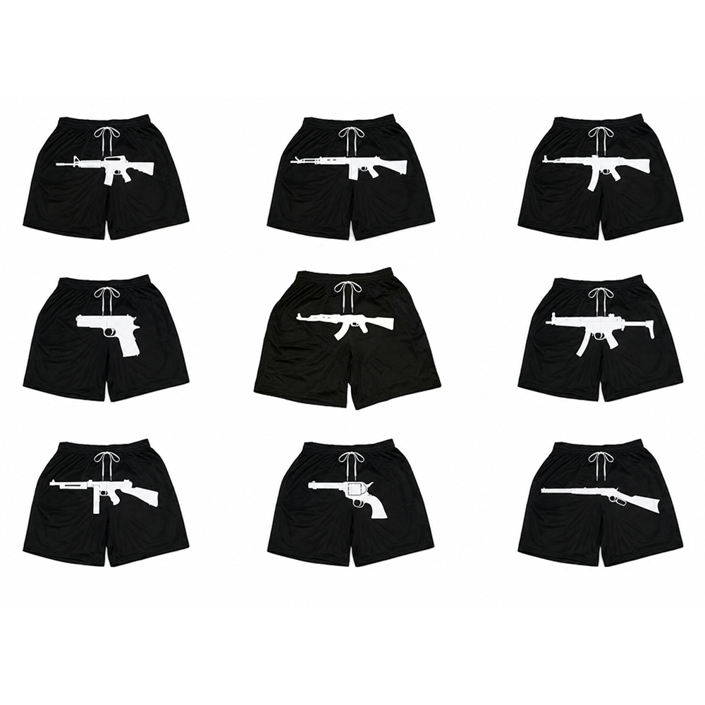 2026 Quick Drying Breathable 3D Gun Printed Shorts for Men And Women Summer Street Beach Casual Drawstring Pocket Design