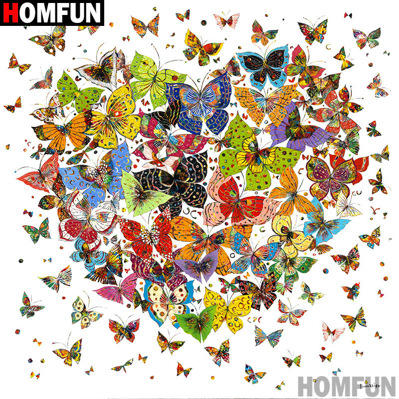 HOMFUN-pintura de diamante 5D DIY "mariposa en forma de corazón", cuadrados o redondos de imitación bordado de diamantes, estilo punto de cruz 5D, decoración del hogar, A08789