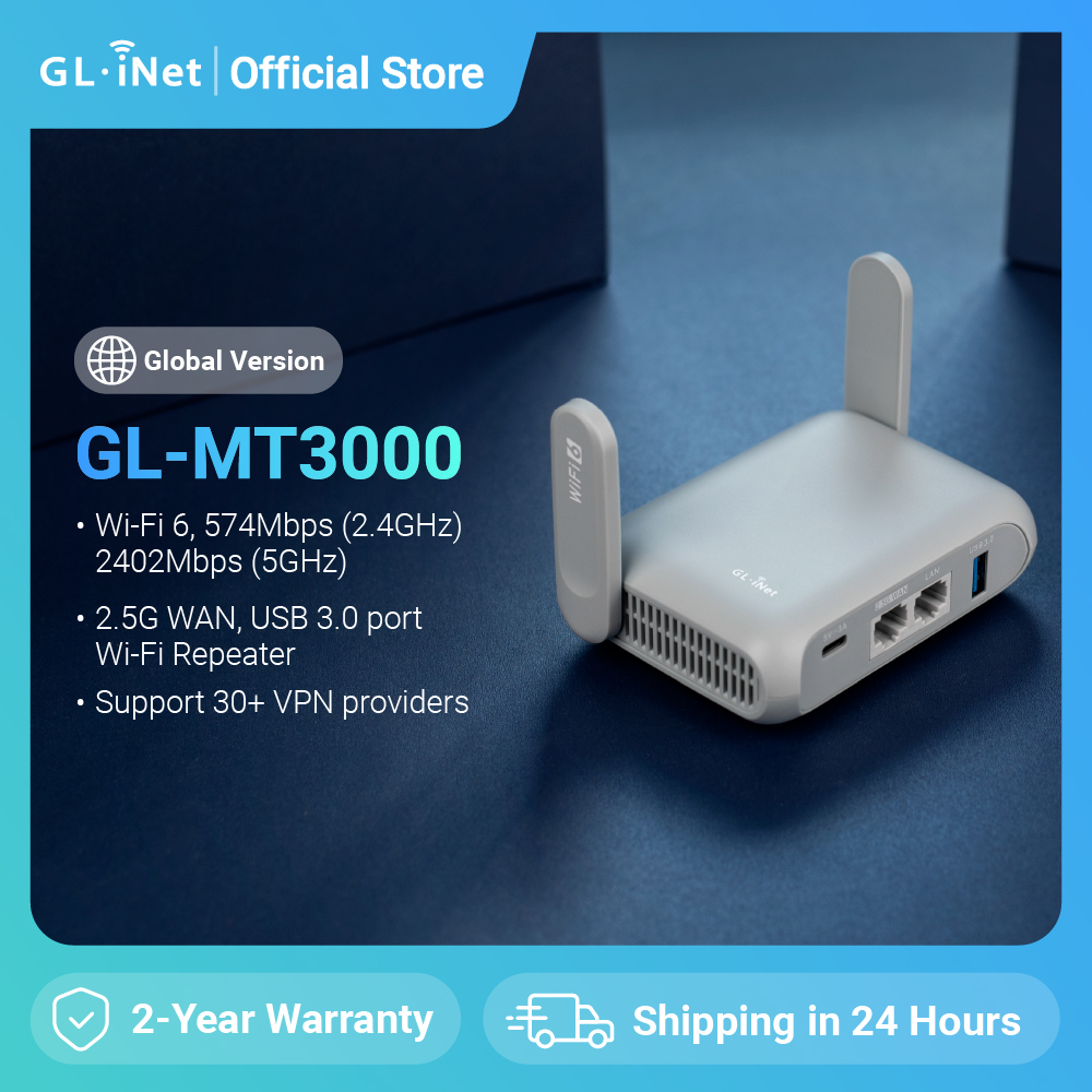 GL.iNet GL-MT3000 (Beryl AX) Bezprzewodowy router podróżny Gigabit Wi-Fi 6, Połącz Wi-Fi publicznych i hotelowych, Zdolny portal, Cybersecurity
