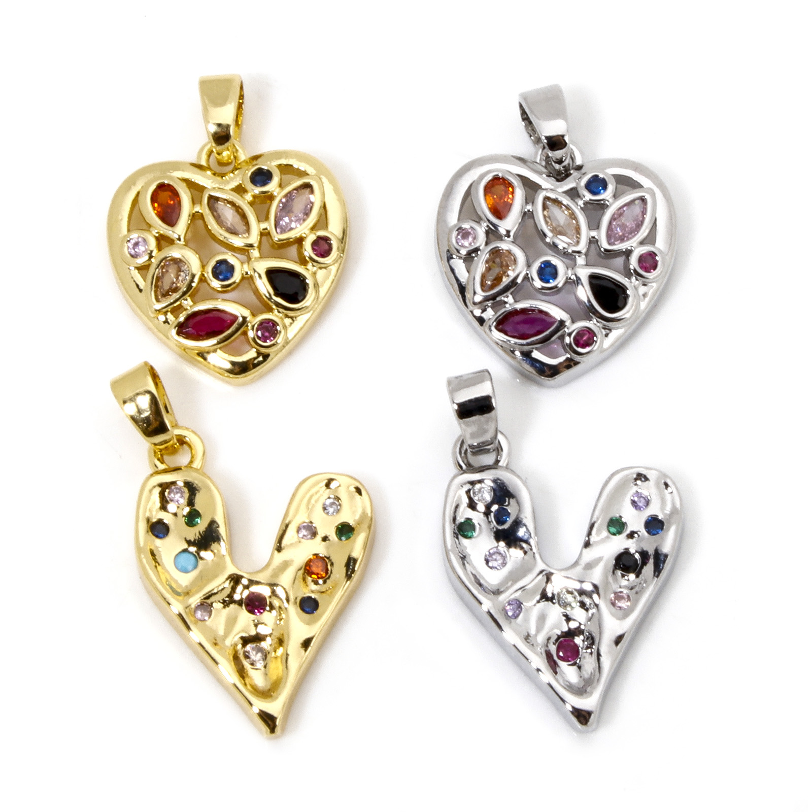 1pc Brass Charms Multicolor  Valentine's Day Heart Multicolour Cubic Zirconia Pendant DIY Necklace Women Wedding Party Jewelry