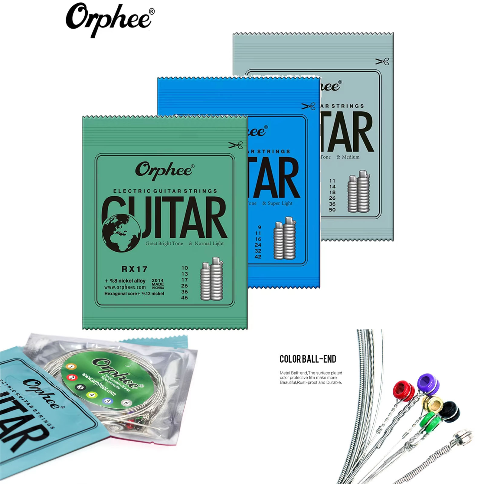 Orphee 1/5/10 pçs conjunto de cordas guitarra elétrica série rx hexagonal aço carbono 6 cordas para guitarra elétrica acessórios & peças