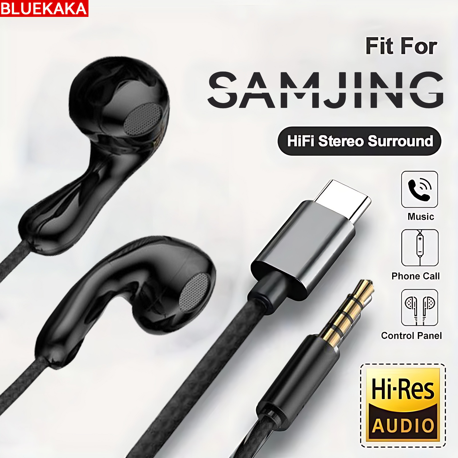 Novas atualizações 9D HiFi graves pesados ​​​​estéreo esporte música gota d'água estilo fones de ouvido com fio 3,5 mm aux/tipo-C chip digital fones de ouvido para Samsung Android tablet PC