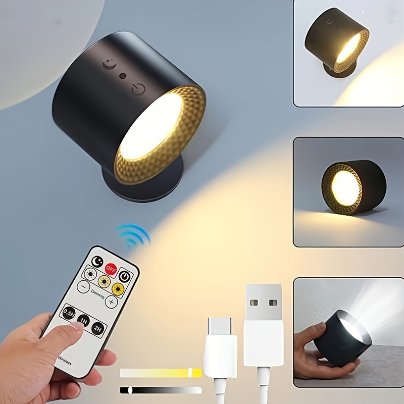 โคมไฟติดผนัง LED การควบคุมแบบสัมผัส IR ระยะไกล 360 หมุนได้ USB ชาร์จไร้สายแบบพกพา Night Light สําหรับห้องนอนข้างเตียงโคมไฟอ่านหนังสือ