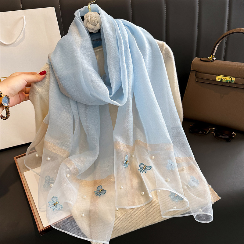 Bufanda de lana y seda con bordado Floral para mujer, Hijab de lujo, Foulard femenino, Pashmina, estolas largas de playa, chal, bufandas, Bandana, 2024