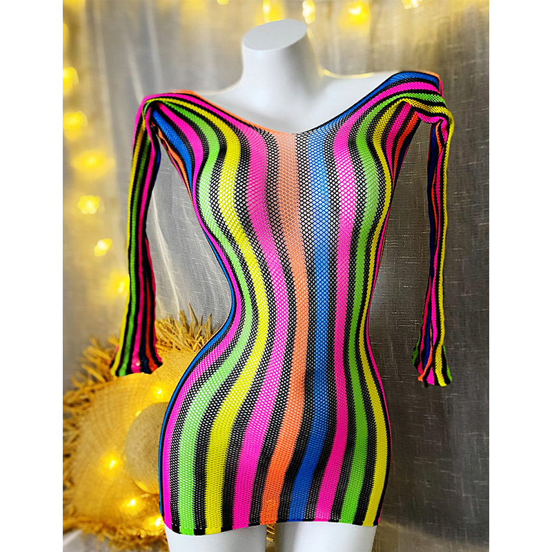 1PC Vrouwen Visnet Cover Up Zonder Bikini Sexy Lingerie See Through Hollow Out Bodycon Jurk Lange Mouw Beachwear CT011