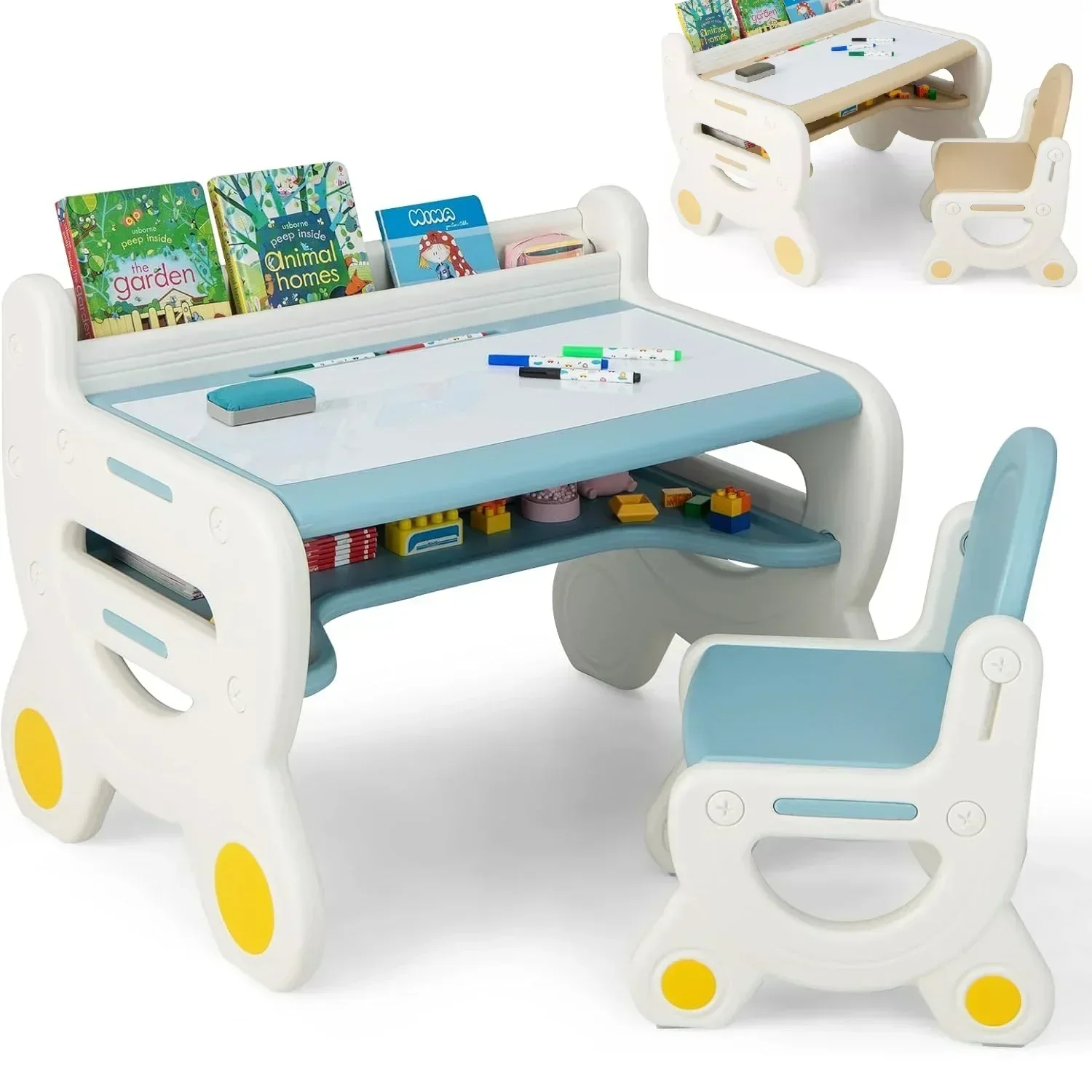 Kindertafel en stoelenset, plastic kinderactiviteitentafel met stoel, peutertafel en stoelset om te lezen, tekenen, snacktijd