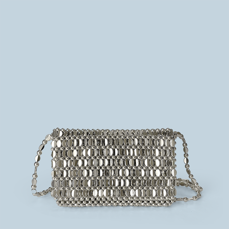 Tas ponsel Flip manik-manik buatan tangan desain berongga perak Retro Bling baru musim panas