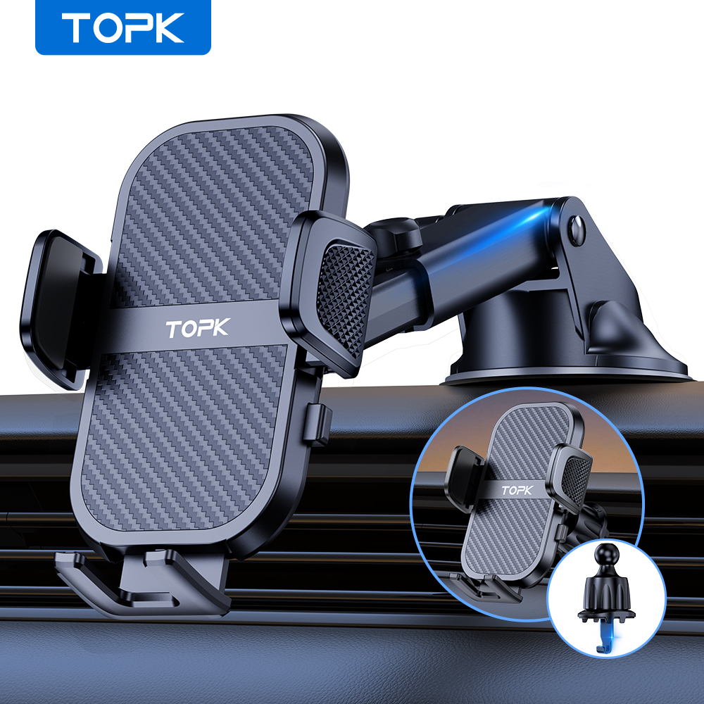 TOPK Universal Car Phone Holder 360°Rotation Cell Phone Car Mount Stand for Air Vent & Dashboard Windshield Suction for iPhones