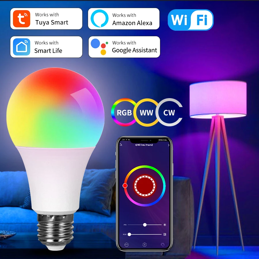Tuya スマート WiFi LED 電球 220V 110V 10W 15W 20W E27 Alexa LED ランプ RGB スマートライフアプリ Google Assisatnt 音声制御