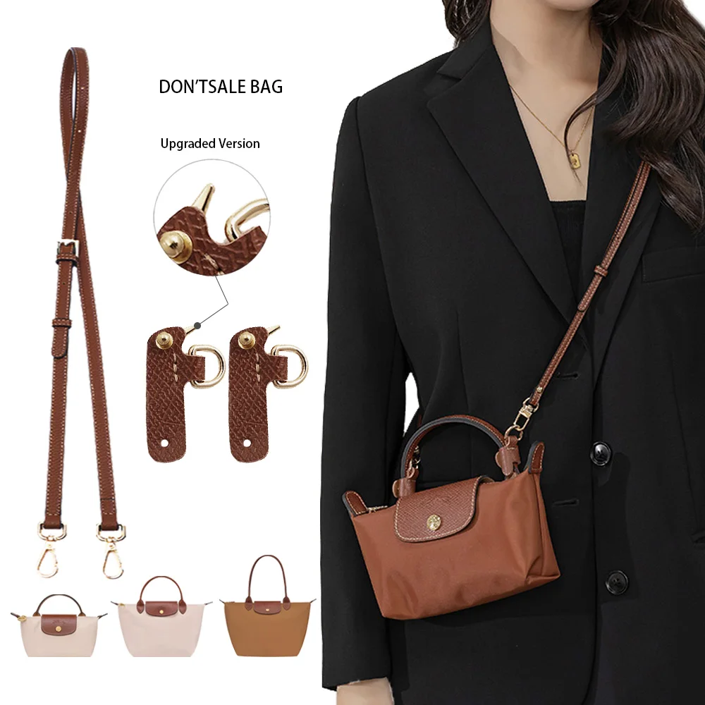 Alça de bolsa crossbody de substituição de couro genuíno, alça de ombro para sacos de alça curta Longchamp sem modificação de perfuração