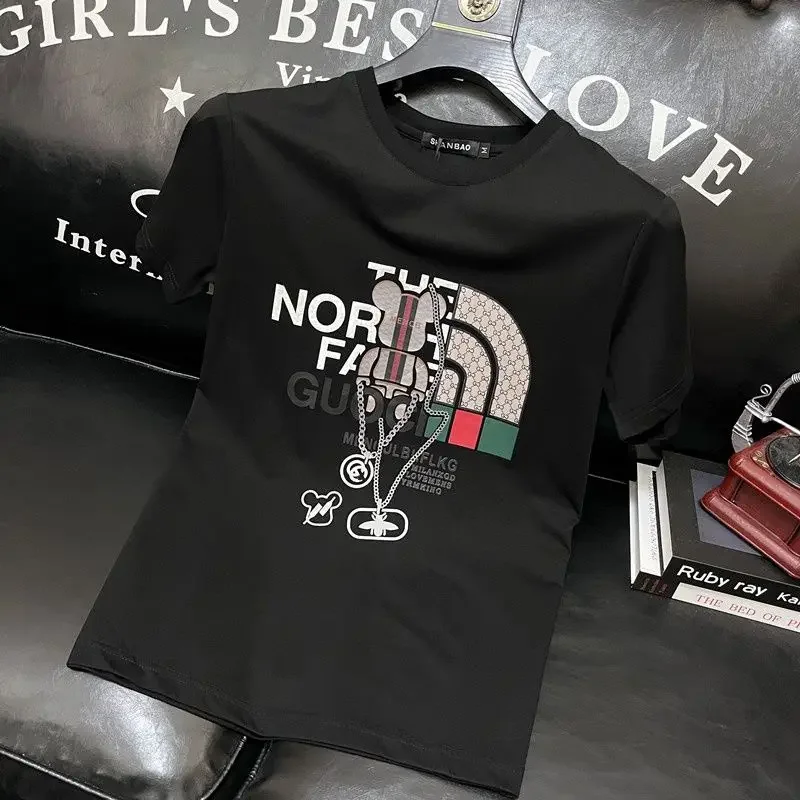 100% puur katoenen heren T-shirt van een luxe merk met letterprint, T-shirt met korte mouwen, hoogwaardige herenkleding, streetwear