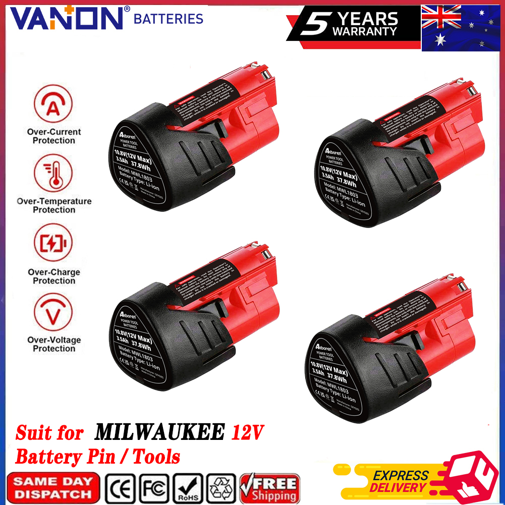 VANON 1/2/4 Uds 3.5Ah M12 reemplazar para Milwaukee 12V Pin de batería Li-on Compatible con herramientas Milwaukee 12V 48-11-2401 48-11-2460