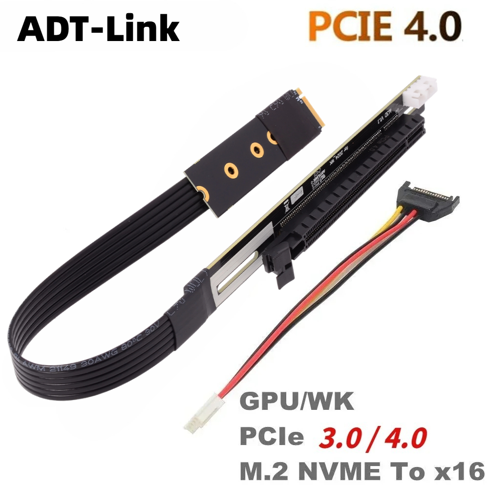 Przedłużacz ADT-Link M.2 NVMe do PCI-E 4.0 X16 Gen 4/3, adapter, kabel połączeniowy do kopania kryptowalut, karta graficzna GTX RTX, karty graficzne NVIDIA AMD GPU