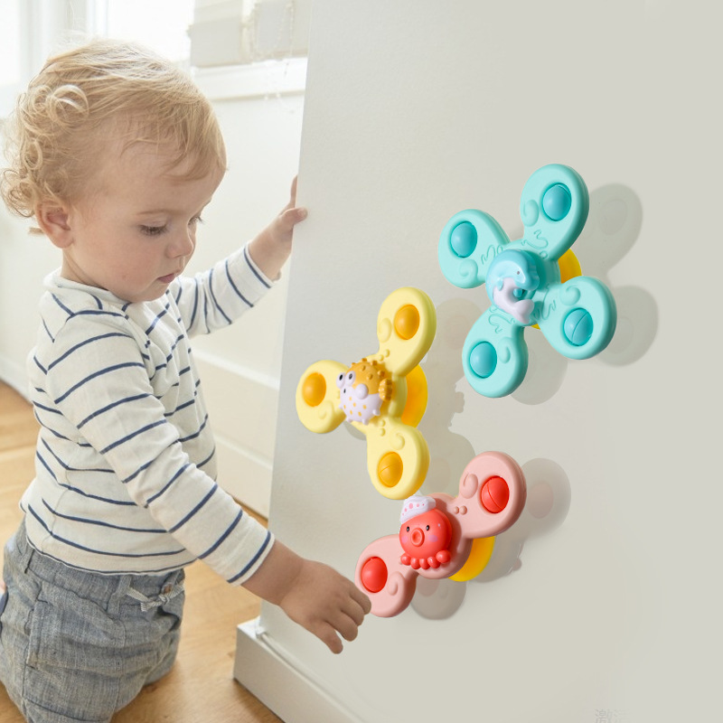 3 unids/set juguetes de baño para bebé divertido baño ventosa Spinner sonajeros de dibujos animados Fidget juguetes educativos ventosa giratoria