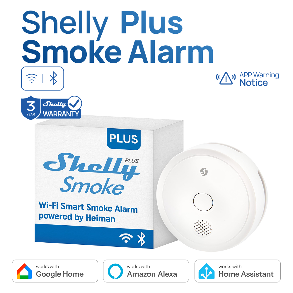 Shelly Plus – alarme de fumée intelligente, Wi-Fi, photoélectrique, efficace pour détecter les feux lentes, avec indicateur LED