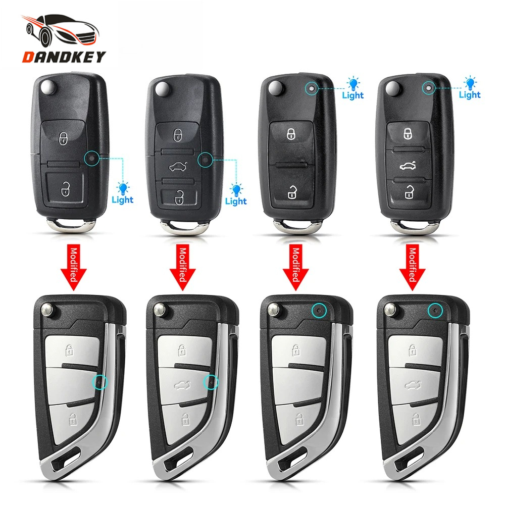 Obudowa kluczyka samochodowego Dandkey 2 3-przyciskowa typu flip do Volkswagen VW Jetta Golf Polo Passat Beetle Skoda Seat B5