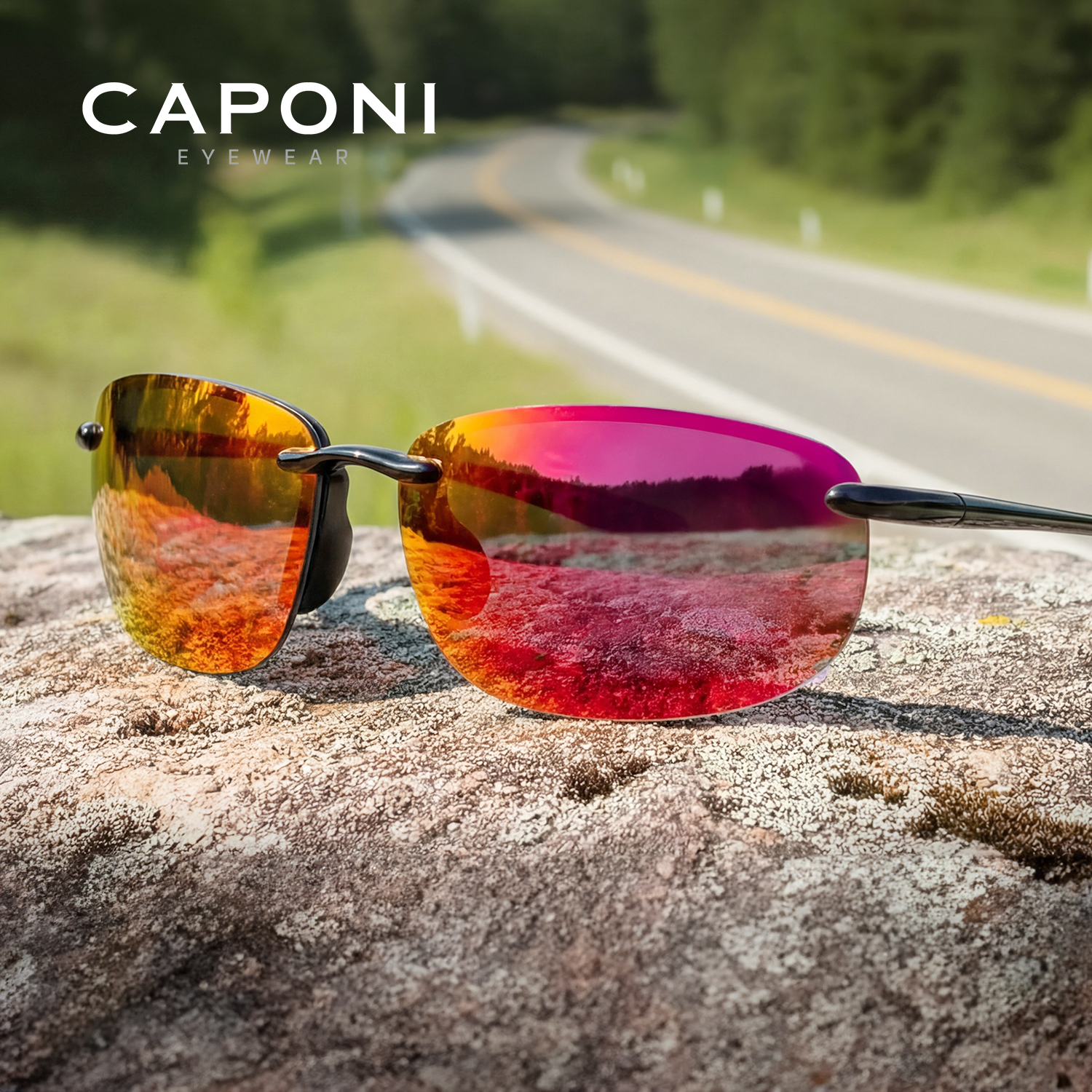 CAPONI Polarisierte Sonnenbrille für Herren, originelles Design, Outdoor-Sport, Laufen, Fahren, Sonnenbrille, photochrome schwarze Gläser, BS36502