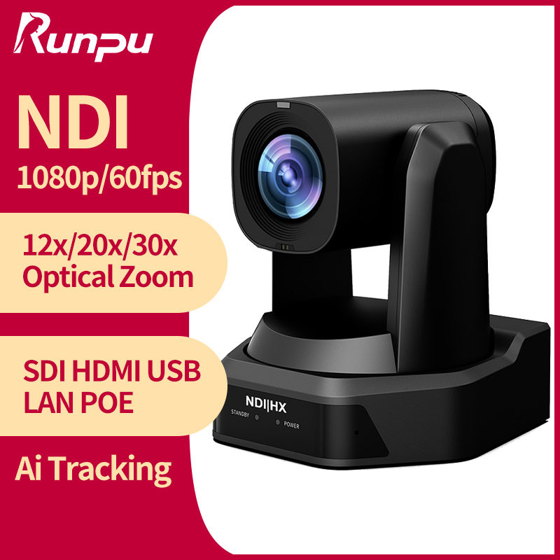 Конференц-камера Runpu 1080P/60fps NDI PTZ с 12/20/30-кратным зумом, автоматическим отслеживанием AI, выходами SDI, HDMI, USB и поддержкой POE