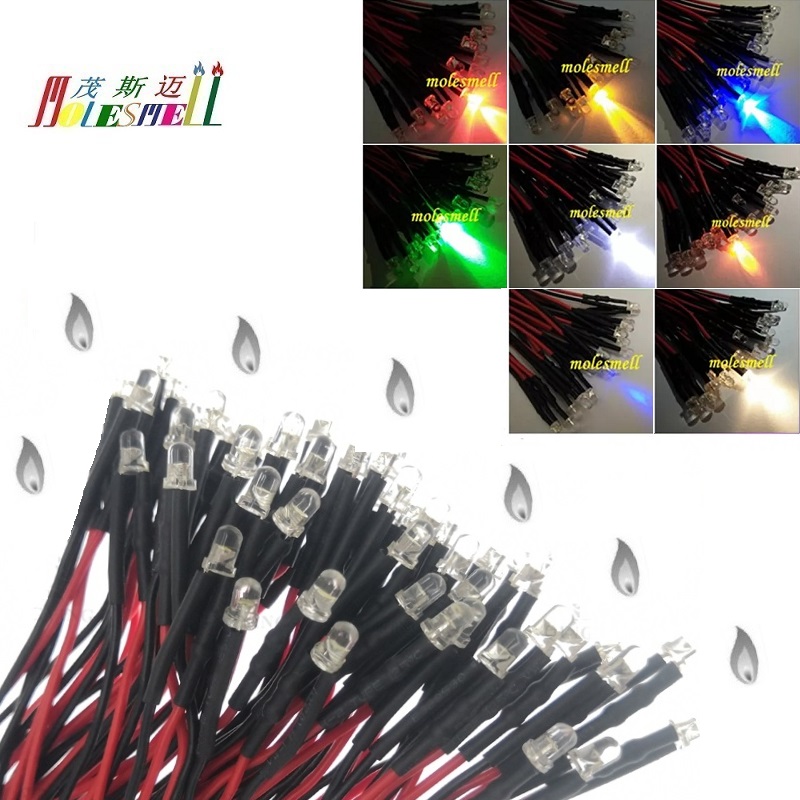 10szt 3mm Migoczące 3V DC Wstępnie okablowane diody LED świec wodnych Czerwony Żółty Niebieski Zielony Biały Pomarańczowy Fioletowy Ciepły Biały Migotanie