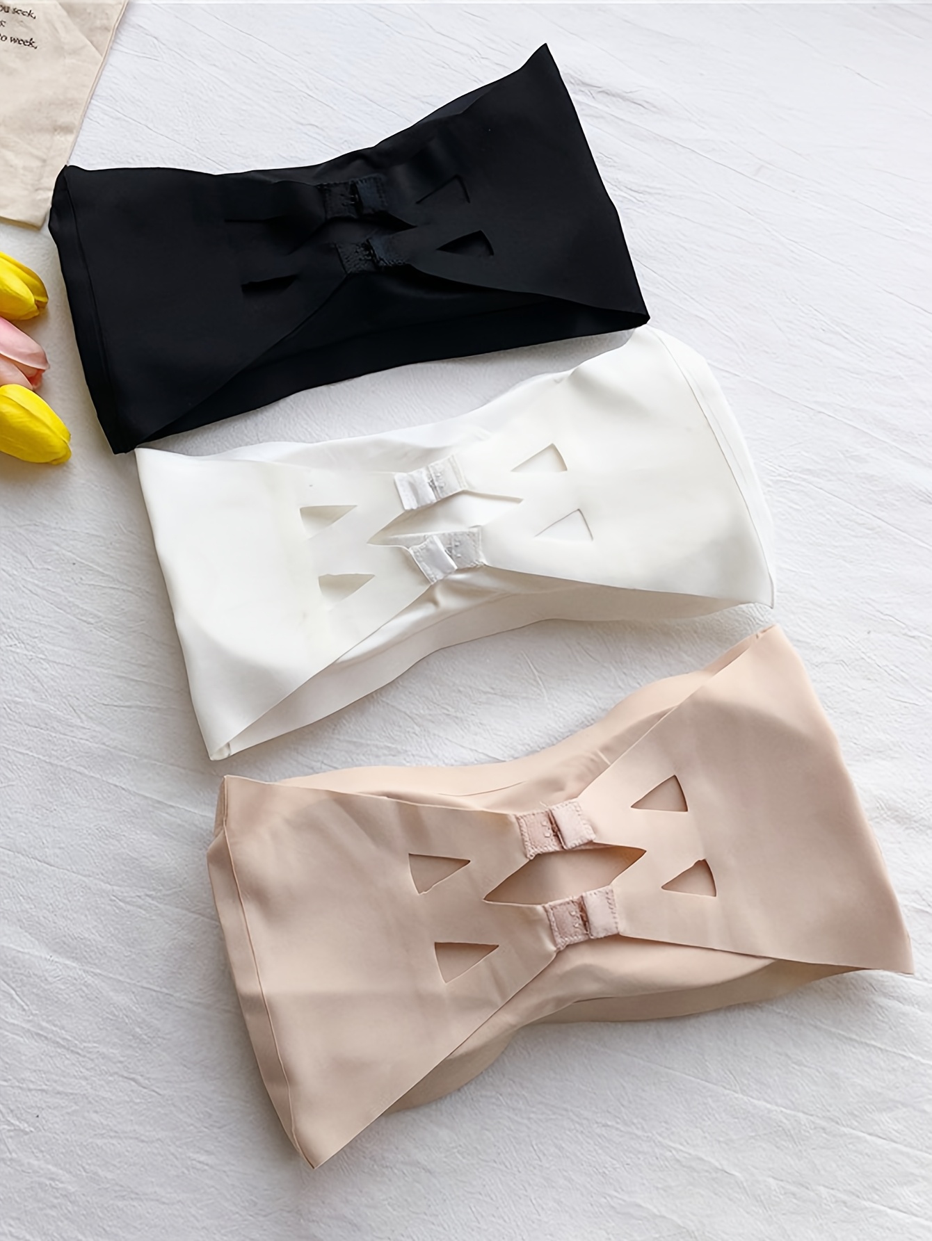 女性用ストラップレスシームレスブラ、バンドゥトップ、チューブブラ、パッド入りワイヤレスインビジブルブラレット、アイスシルク通気性プッシュアップ下着