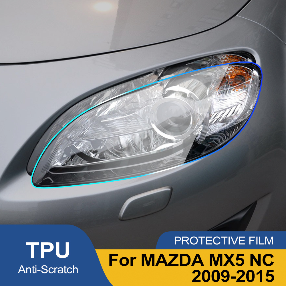 Para MAZDA MX5 NC 2009-2015, Película Protectora de TPU para Faros Delanteros, Color Negro Ahumado Brillante, Precortada, Antiarañazos, Kit de Vinilo Protector