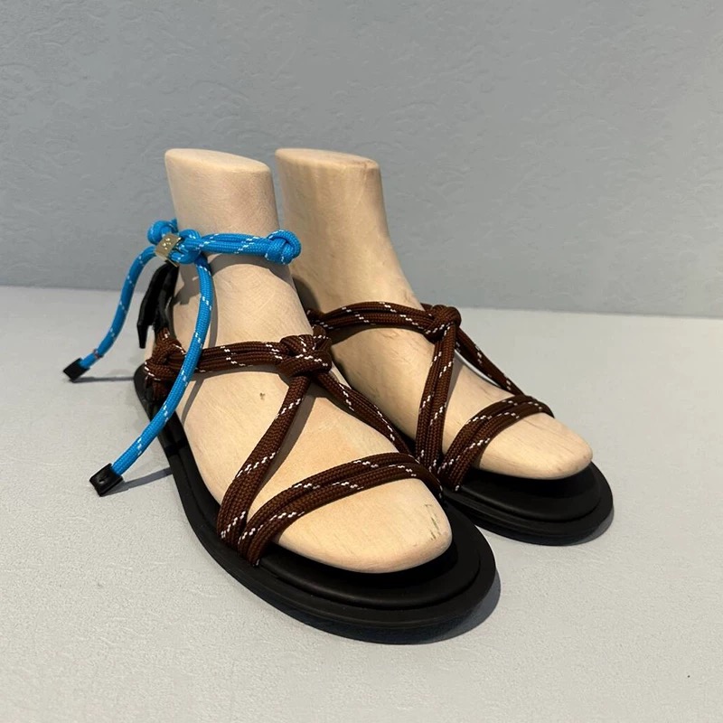 Cross Hemp Rope Braided Roman Sandals for Women 2025 Summer New Holiday Leisure Beach One-Strap Flat Slippers Sandals