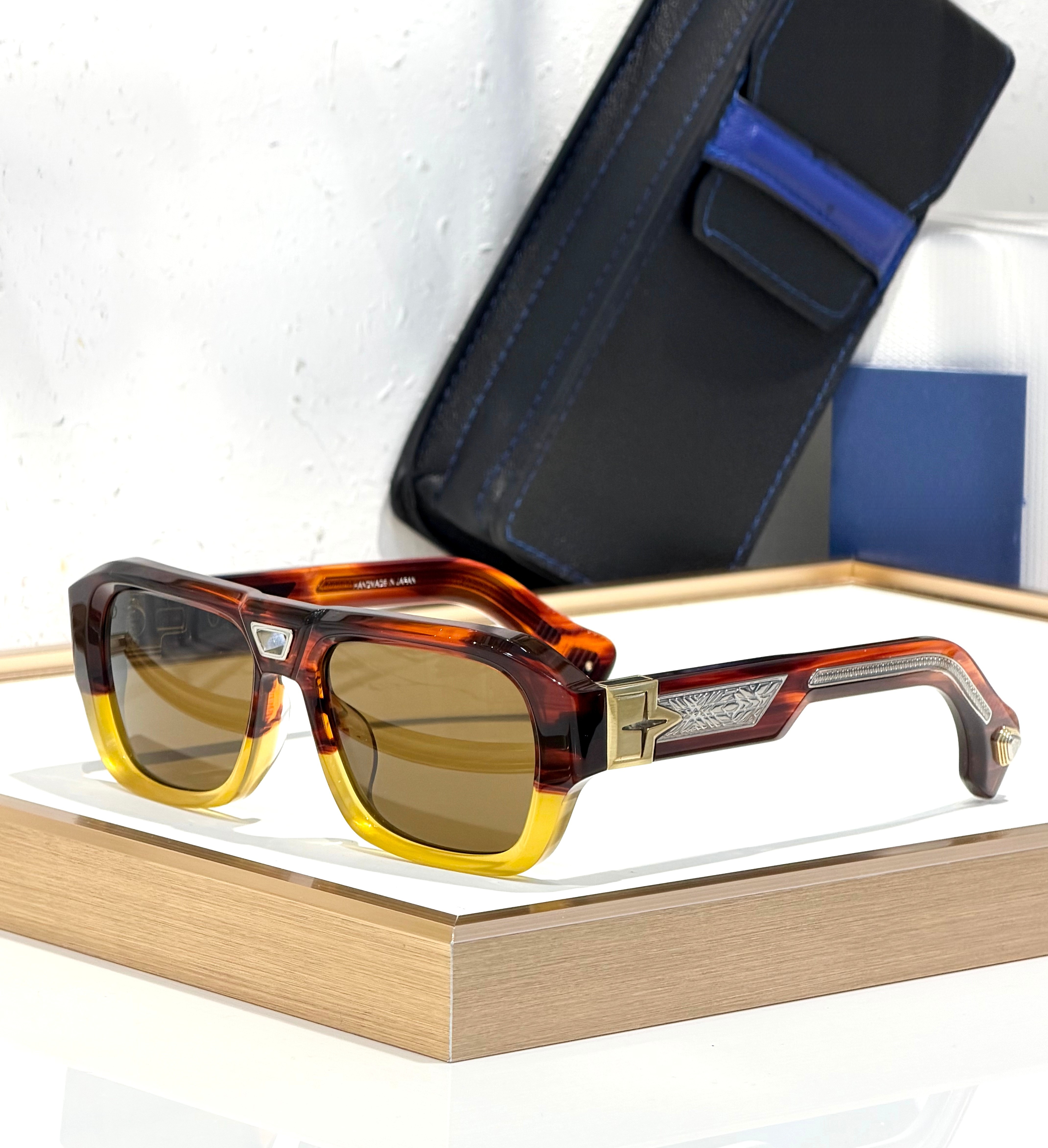 Gafas de Sol Clásicas Hechas a Mano con Fibra de Acetato de Alta Calidad 60-17, Artesanía Pura, Gafas de Sol Premium