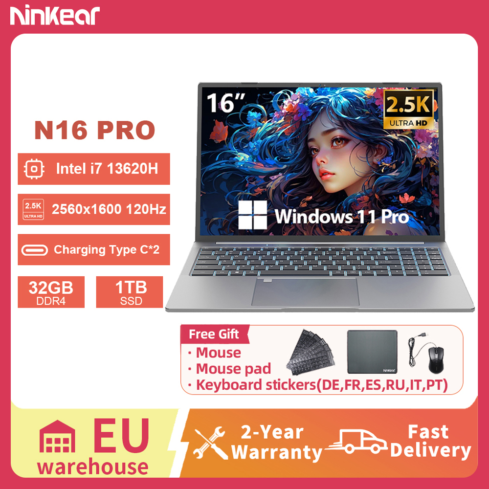 Laptop Ninkear N16 Pro 16 cali 2.5K 120Hz Intel i7-13620H WiFi 6 32GB RAM 1TB SSD Laptop Windows 11 pro Notebook Komputer biurowy