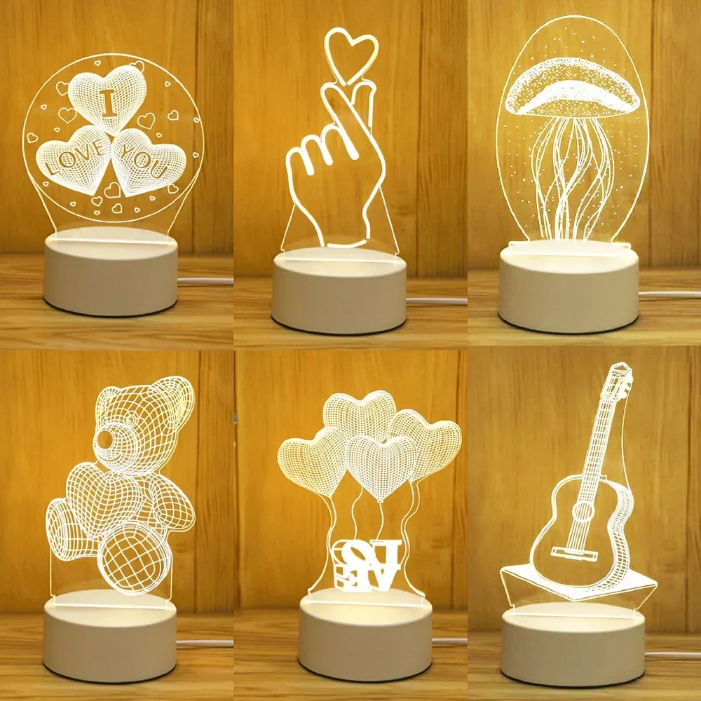 Romantyczna miłość 3D lampa Led do domu dzieci lampka nocna dla dzieci dekoracje ślubne urodziny walentynki lampka nocna