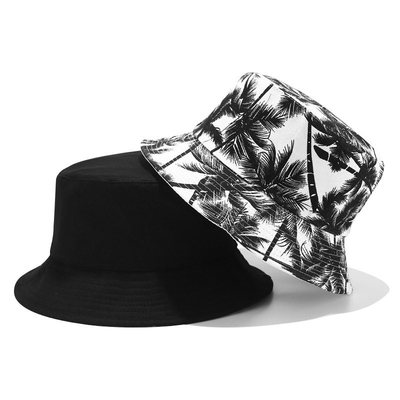 Masculino feminino coqueiro balde chapéu de algodão impressão hip hop pescador panamá chapéu de sol ao ar livre rua casual viseira balde boné