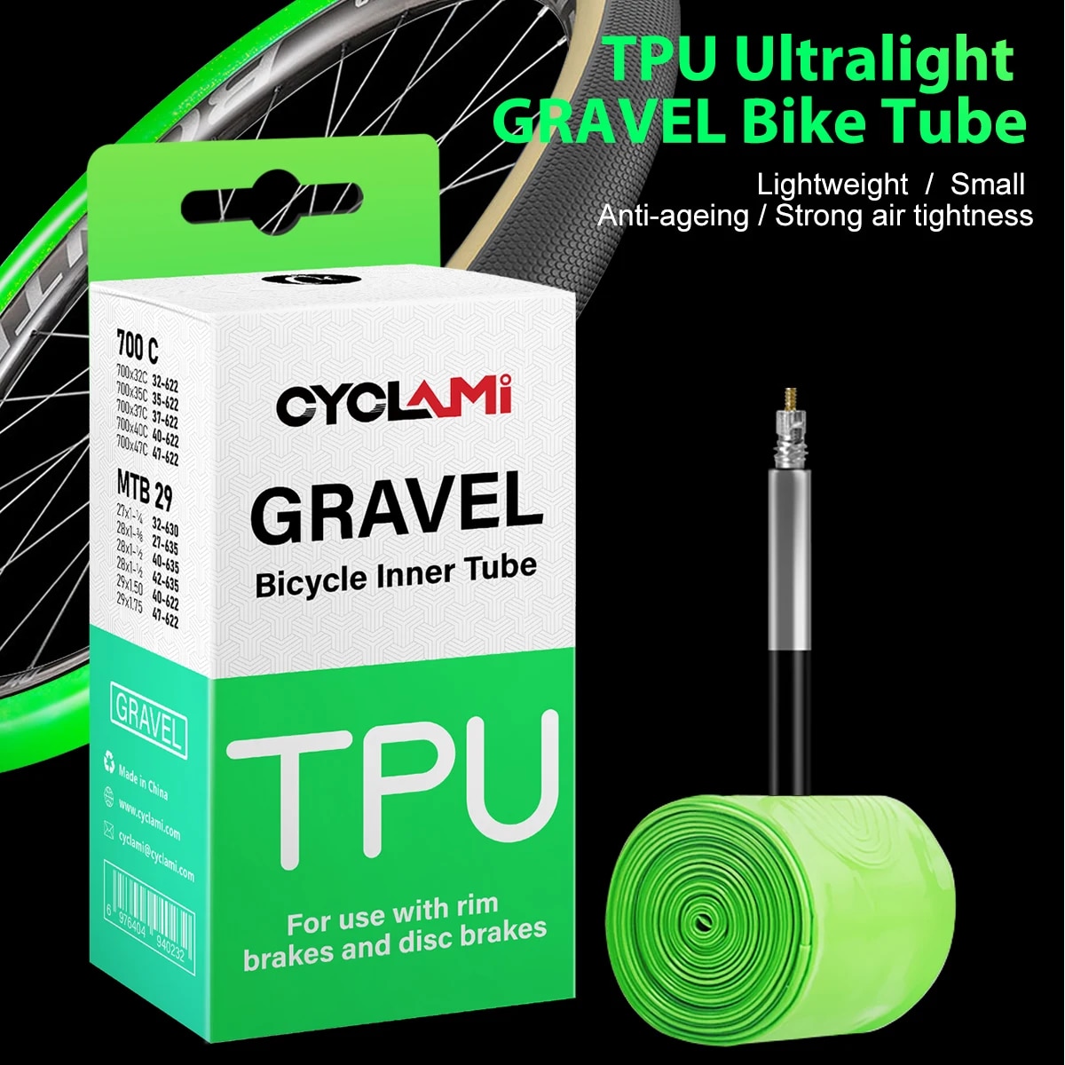Cyclami ยางล้อจักรยานเสือหมอบเสือภูเขาขนาด29ด้านใน TPU วาล์วฝรั่งเศส FV 45มม. สำหรับกรวด700C 32C 35C 37C 40C 47c เบามาก