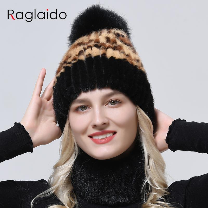 Natuurlijke Bont Hoed Vrouwen Outdoor Gebreide Mutsen Hoed Zachte Gestreepte Meisjes Sneeuw Pompom Nerts Bontmuts 100% Echt Bont Sneeuw cap Muts