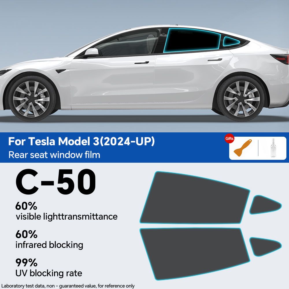 ฟิล์มกรองแสงความเป็นส่วนตัวติดกระจกรถยนต์แบบตัดล่วงหน้าสำหรับ Tesla Model 3 2024 ฟิล์มกันแสง UV สำหรับรถยนต์ Highland