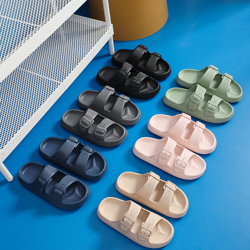 Zapatillas ajustables con suela gruesa para mujer, pantuflas antideslizantes con doble hebilla para el hogar y el baño, chanclas de playa para exteriores, novedad de 2023