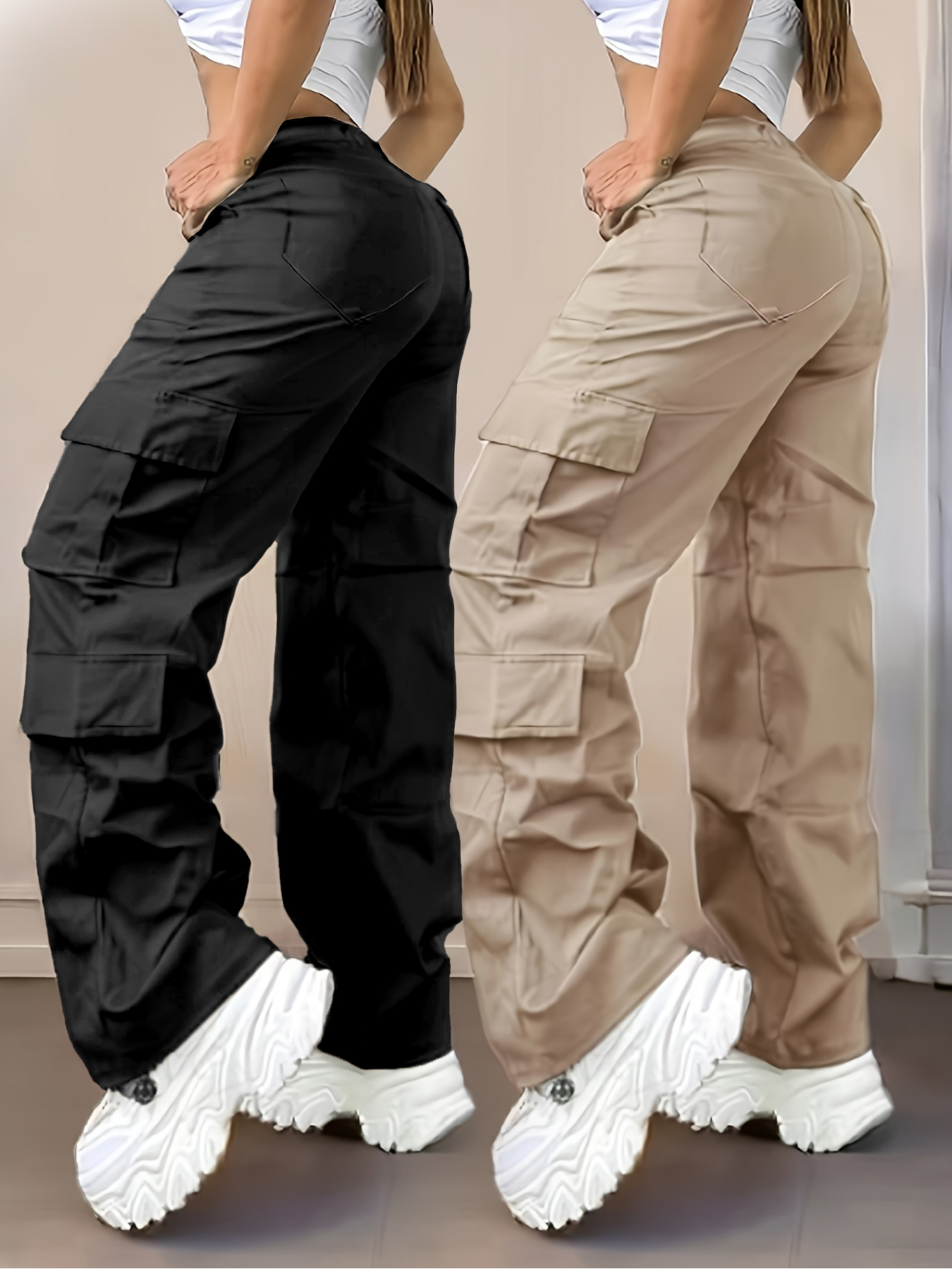 2026 Women's Spring New Style, Multi-Pocket Cargo Pants, High-Waist Loose Straight-Leg Casual Pants, All-Season Daily Wear