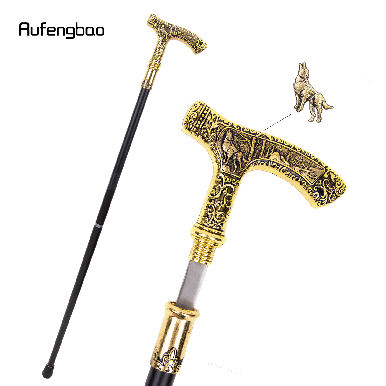 Wolf Handvat Luxe Wandelstok met Verborgen Plaat Zelfverdediging Mode Riet Plaat Cosplay Crosier Stick 90cm