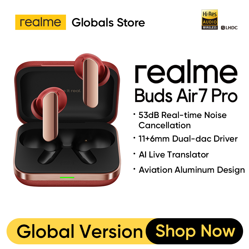Наушники Realme Buds Air7 Pro TWS, русская версия, 53 дБ, 6 микрон, шумоподавление, AI, прямой переводчик, 11 + 6 мм, драйвер Dual-dac IP55