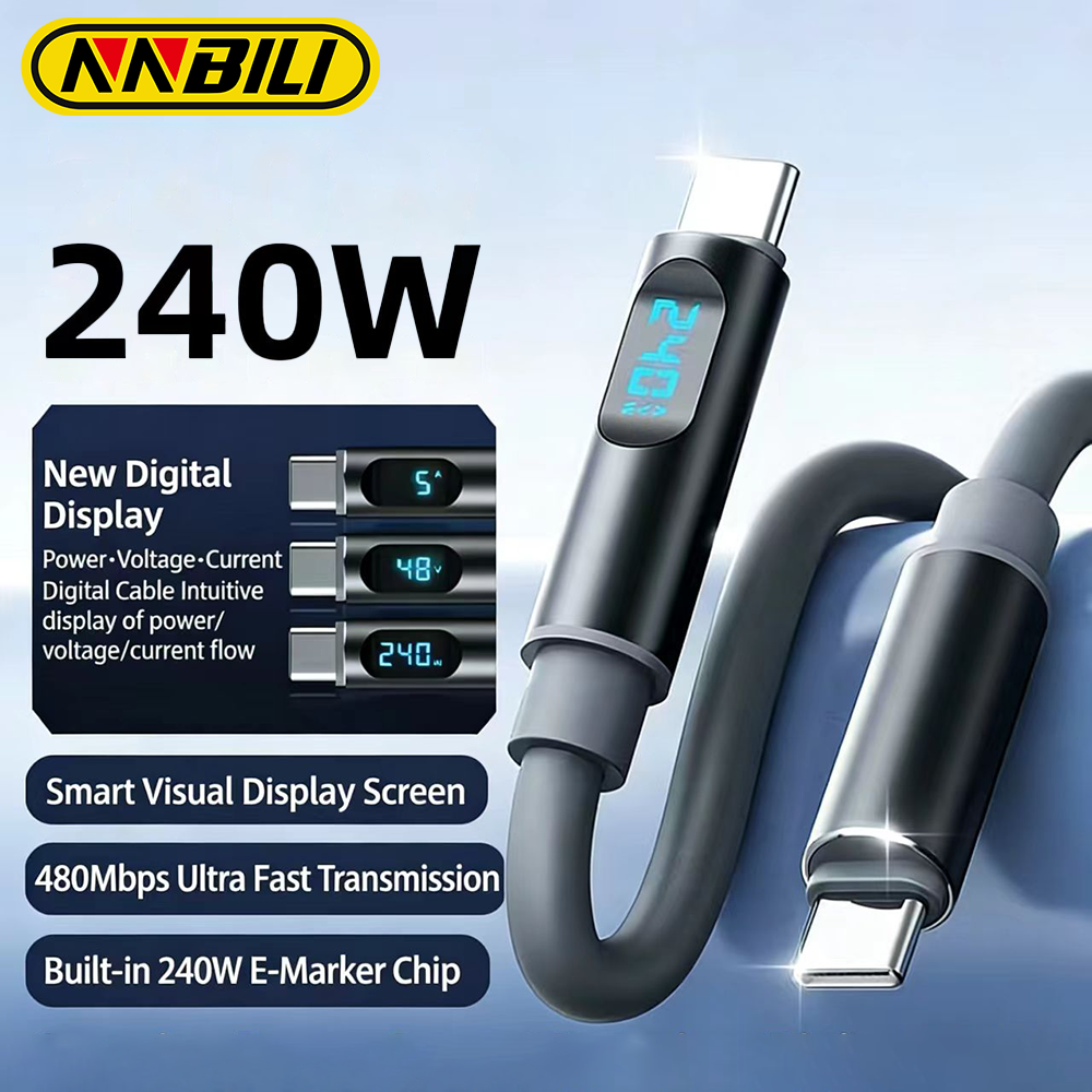 NNBILI 240W USB Type C To USB C Cable 100W PD Fast Charging Charger Wire For Macbook Pro Xiaomi Samsung Laptop USBC Cord 1.2/1.8