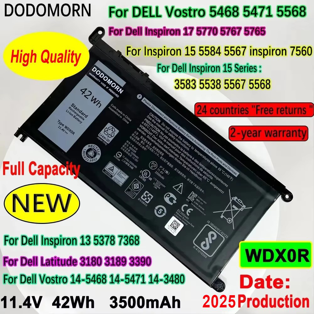 DODOMORN WDX0R Bateria do laptopa DELL Vostro 5468 5471 5568 Inspiron 17 5770 5767 5765 15 5584 5567 7560 3583 5538 5567 WDXOR