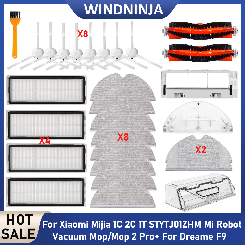Xiaomi Mijia 1C 2C 1T STYTJ01ZHM、Dreame F9ロボット掃除機用モップ、水タンク、HEPAフィルター、メインサイドブラシ、ダストボックスキット