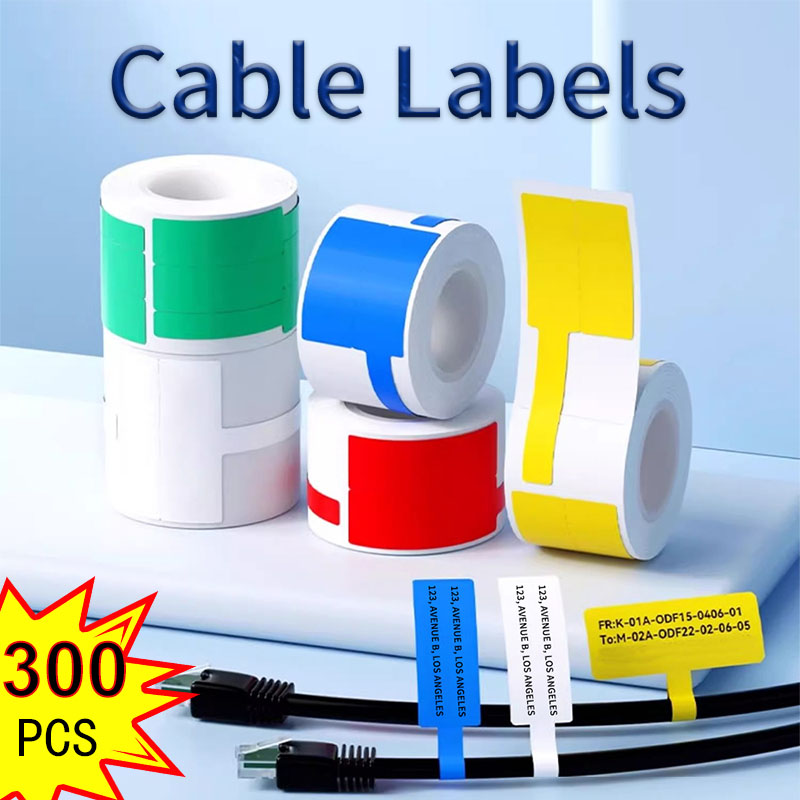 Etiquetas adhesivas para cables, rollo autoadhesivo duradero, clasificación de red de cables, papel de etiquetas térmicas para impresora portátil, 100/300 Uds.