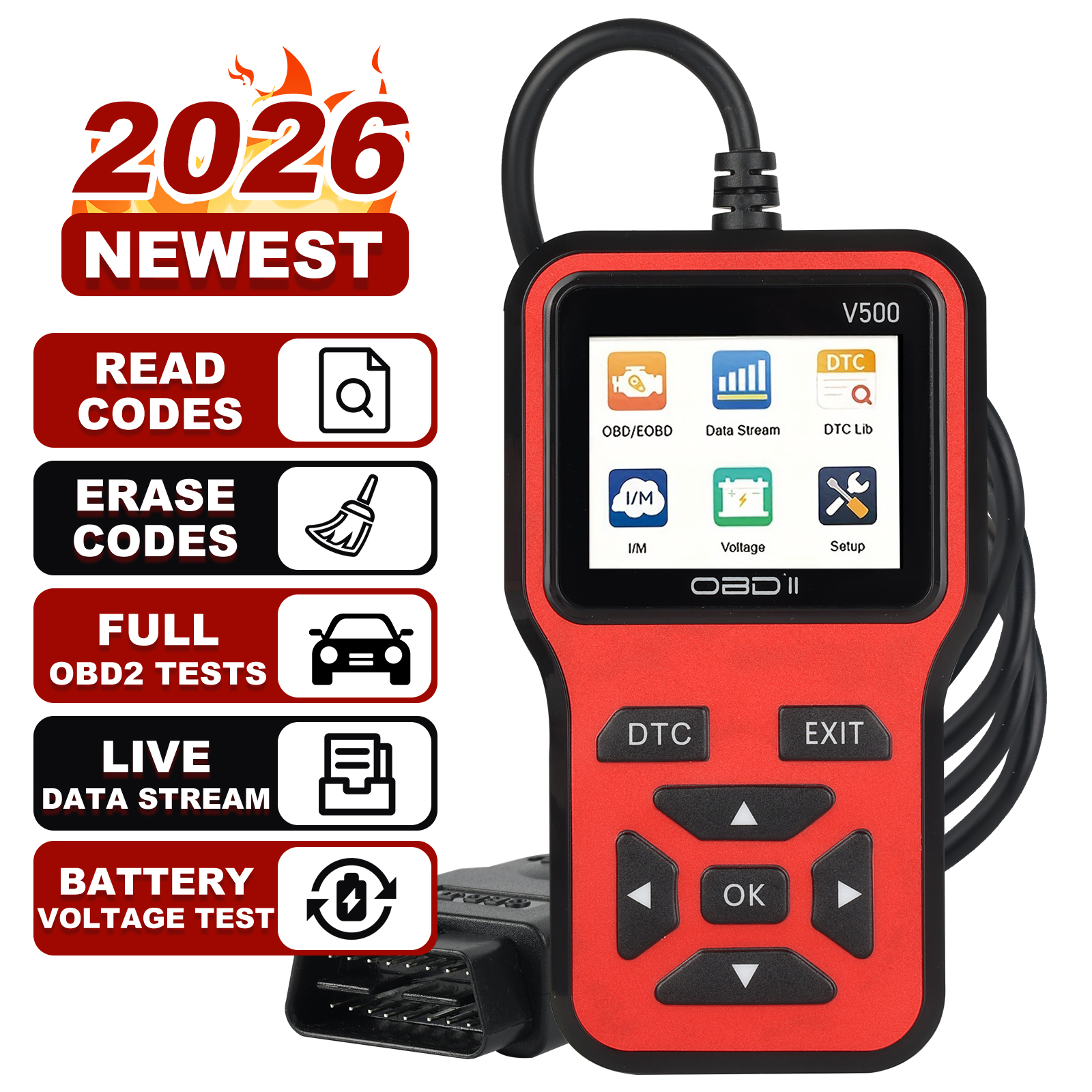 Escáner OBD2 V500, Herramienta de Diagnóstico Automotriz con Pantalla a Color, Lector de Códigos y Funcionalidad de Inspección de Salud de la ECU