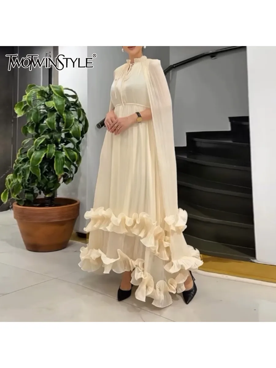 TWOTWINSTYLE, vestidos adelgazantes lisos para mujer, cuello en V, manga larga, cintura alta, temperamento, vestido elegante, estilo de moda femenina nuevo