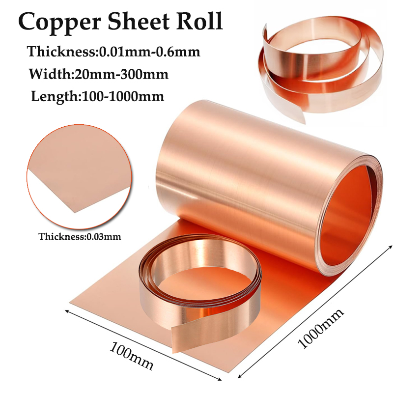 1PC 99.9%  Copper Metal Sheet Foil Plate Thickness 0.01-0.6 mm X 20-100 mm X 100-1000m