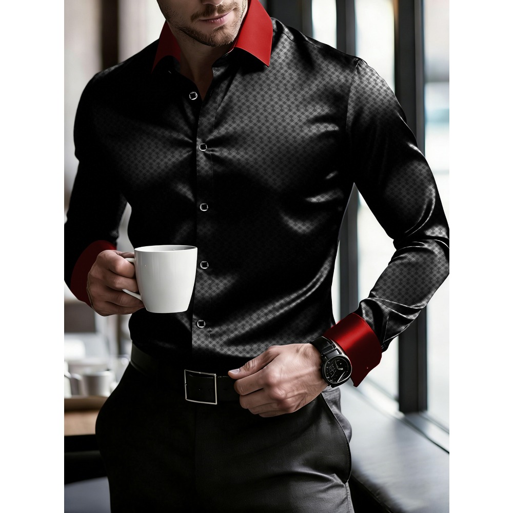 FGKKS Camisas Negras para Hombre, Marca de Moda, Estilo Casual Elegante, de Lujo, Manga Larga, Microelásticas, Camisa Blanca con Parches para Hombre