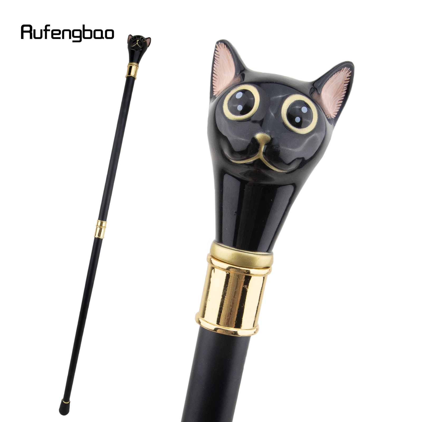 Zwart Gouden Kat Heren Kitten Wandelstok Mode Wandelstok Heren Crosier Knop Wandelstok 93Cm
