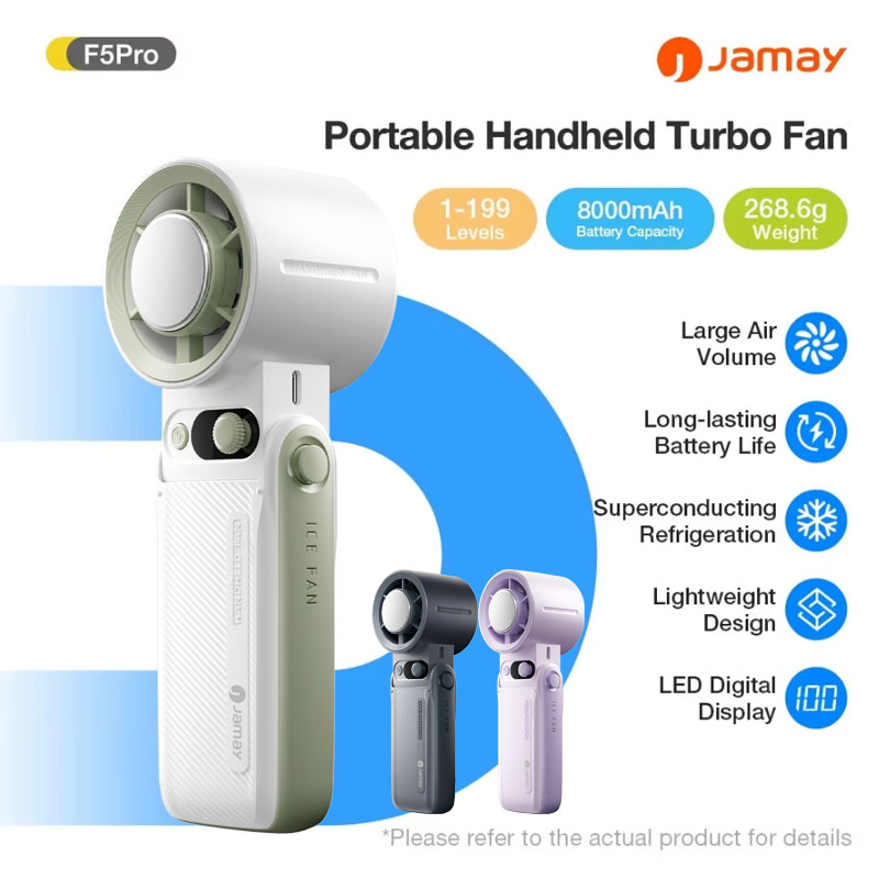 Ventilador Portátil de Mão com Vento Forte, 199 Níveis de Velocidade, Display Digital LED, Ajustável, Ventilador 3 em 1 para Uso Externo, 8000mAh F5PRO